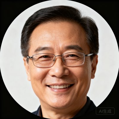 资深球评人老张的圆形头像，戴着眼镜的中年男性在镜头前微笑
